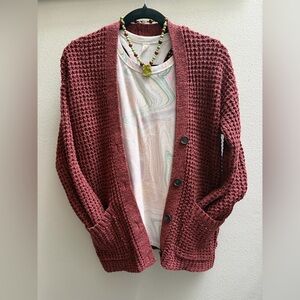 American Eagle Outfitters Maroon Textured Cardigan